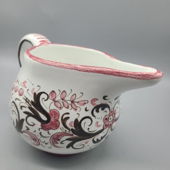 DERUTA Italian Pottery Hand Painted   Creamer Pitcher 5" Red White Brown New - Picture 4 of 10